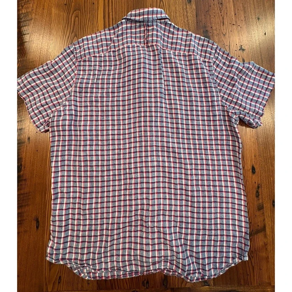 Banana Republic Men's Shirt XL 100% Linen Short Sleeve Camden Fit Red/white/blue